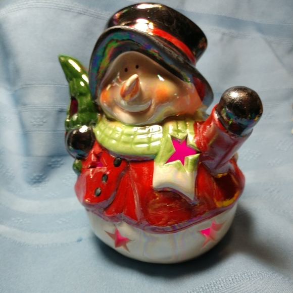 NWOT ☃️Ceramic Snowman Lights Up Multi Colors Flash - Picture 2 of 9